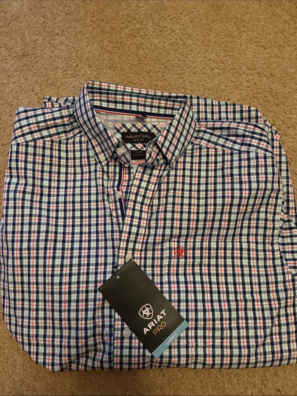 Ariat Men's Blue, White and Red Plaid Button-Down Shirt